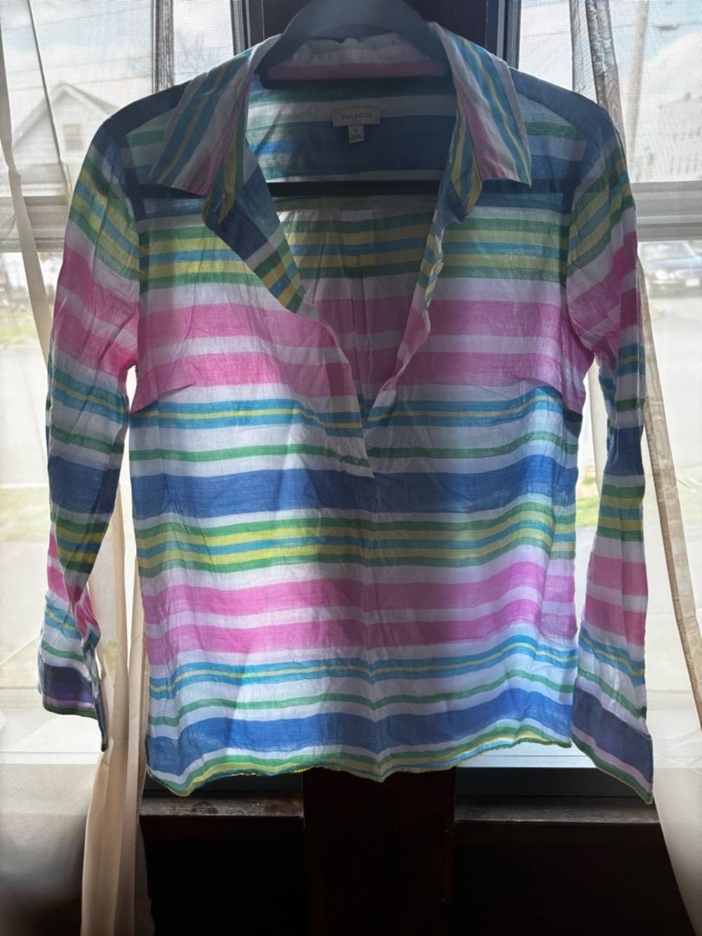 Talbots semi-sheer long-sleeved‎ multicolor striped button-top Swim Cover Size S